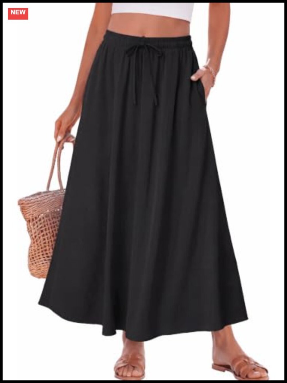 Women's A-Line Maxi Skirt with Pockets Boho Flowy Style